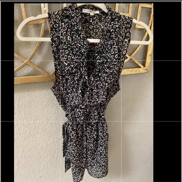 Chiffon Blouse w/ Tie Waist & Ruffle Neckline - Picture 7 of 8